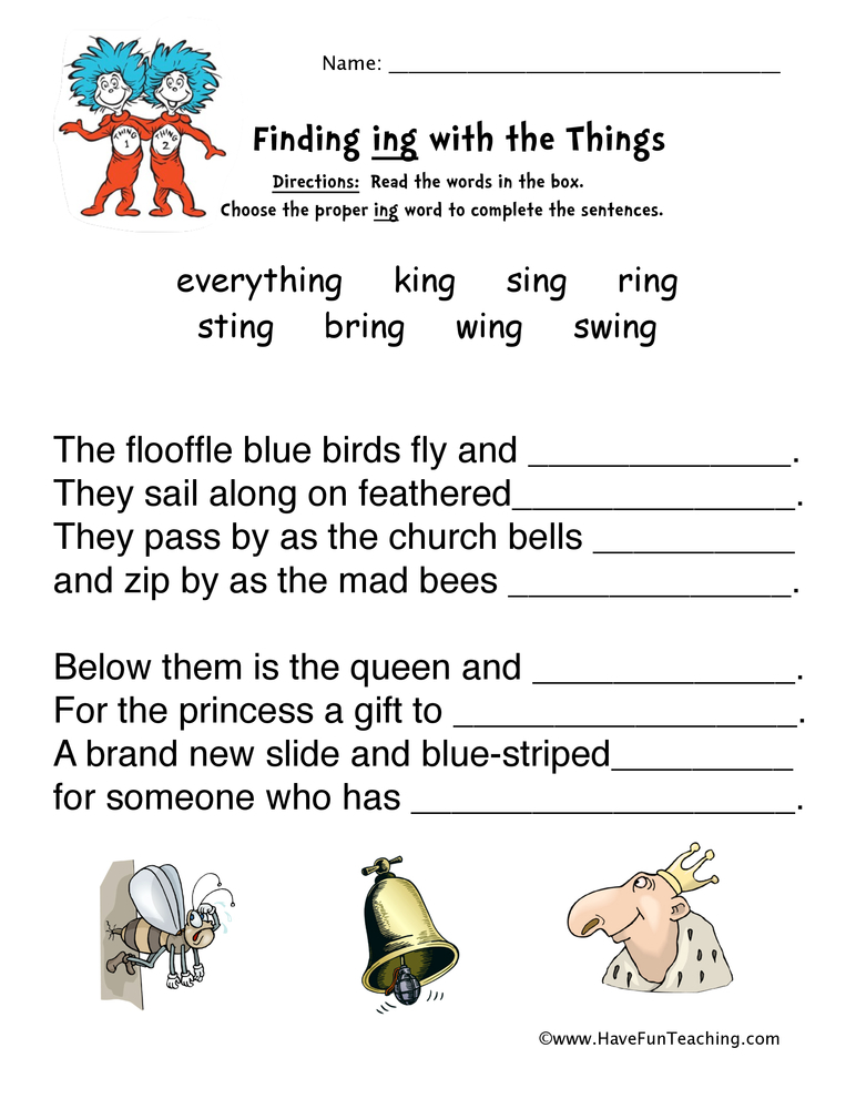 Dr Seuss ING Word Family Worksheet By Teach Simple