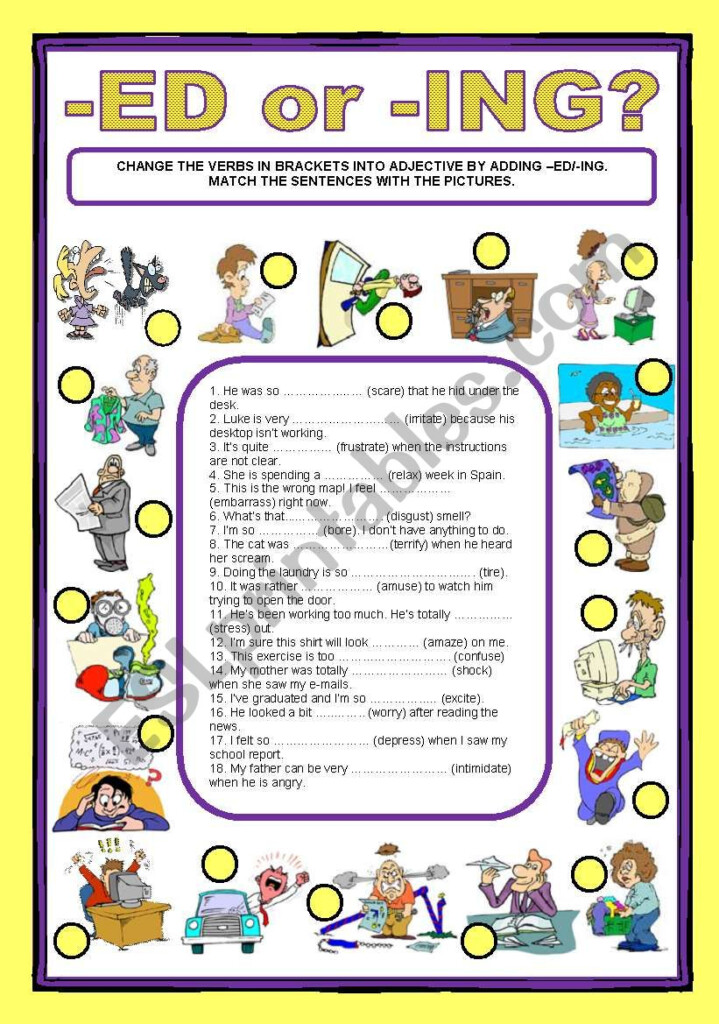 Ed Ing Adjectives Worksheet