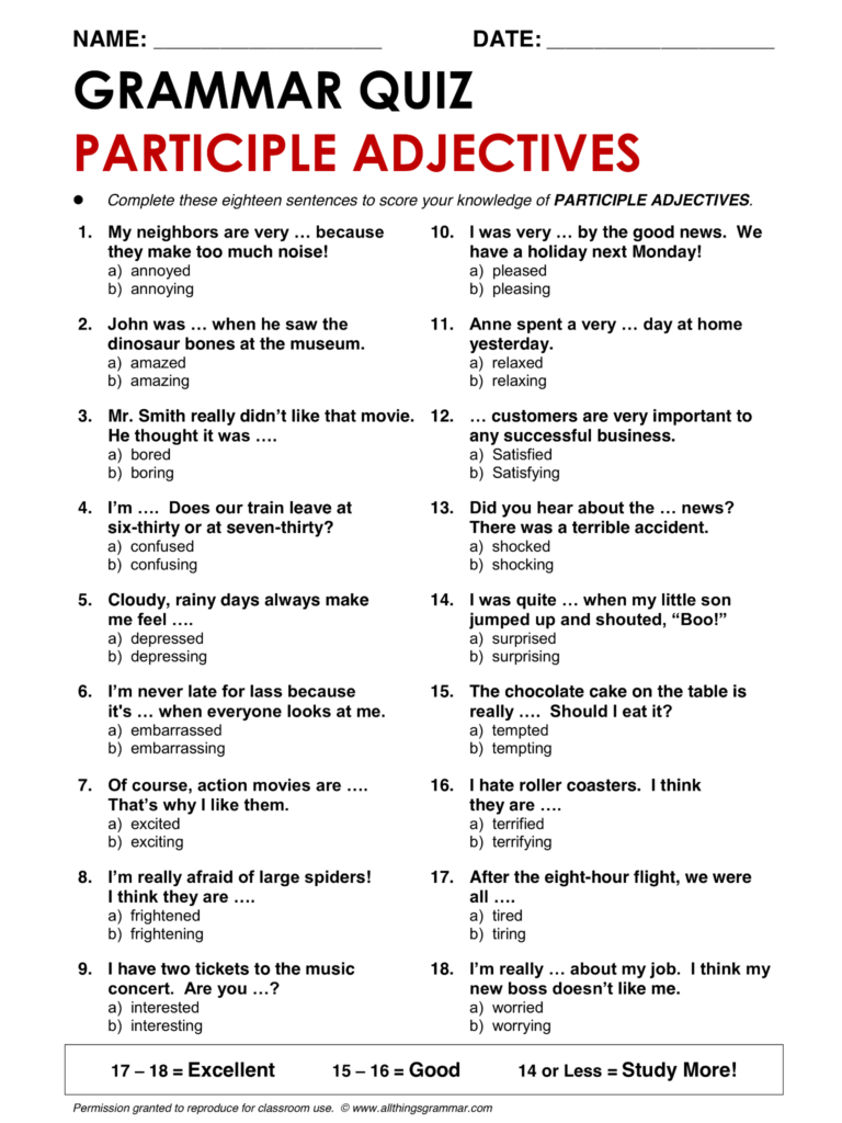 English Grammar Participle Adjectives Www allthingsgrammar 