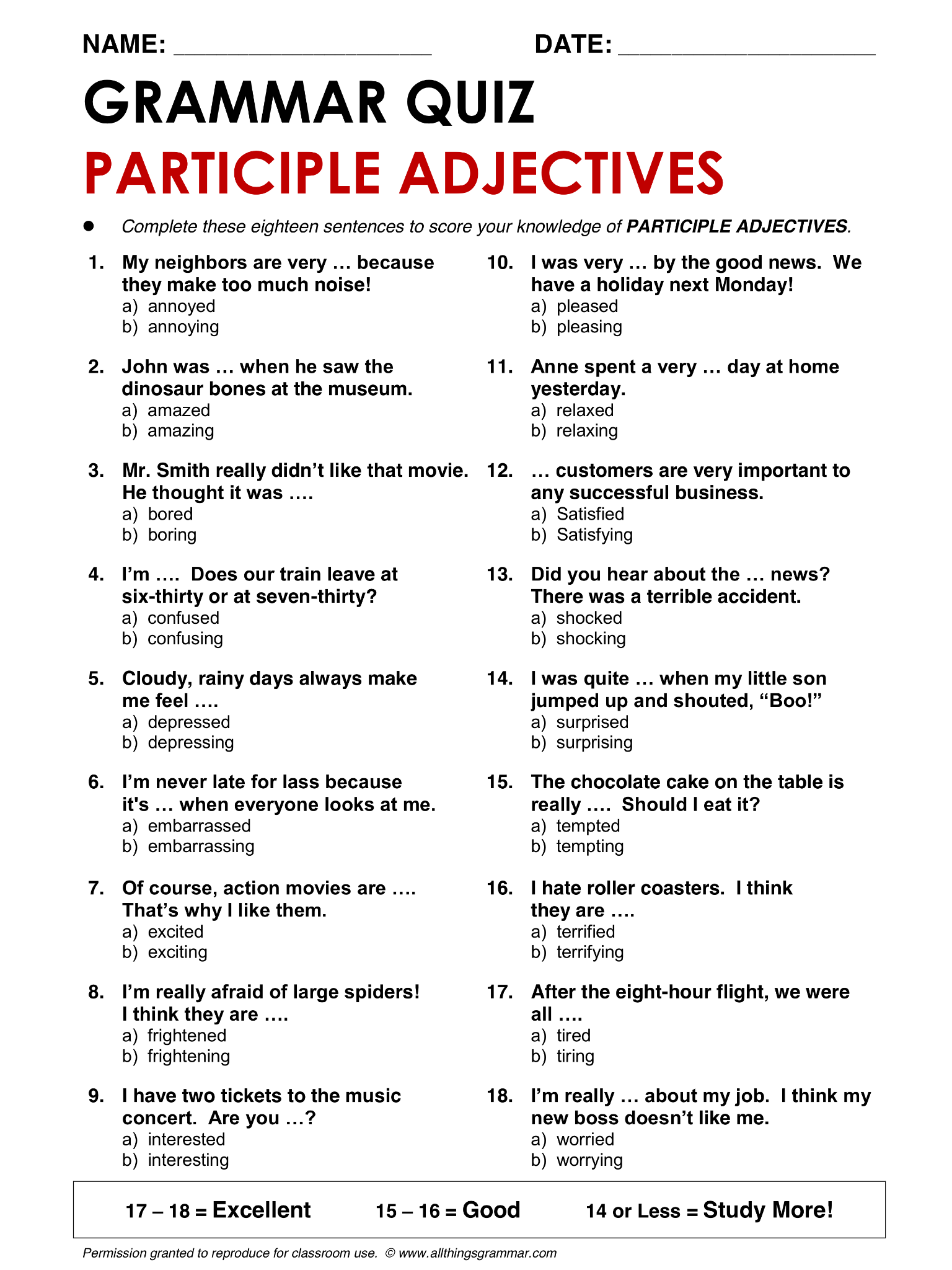English Grammar Participle Adjectives Www allthingsgrammar
