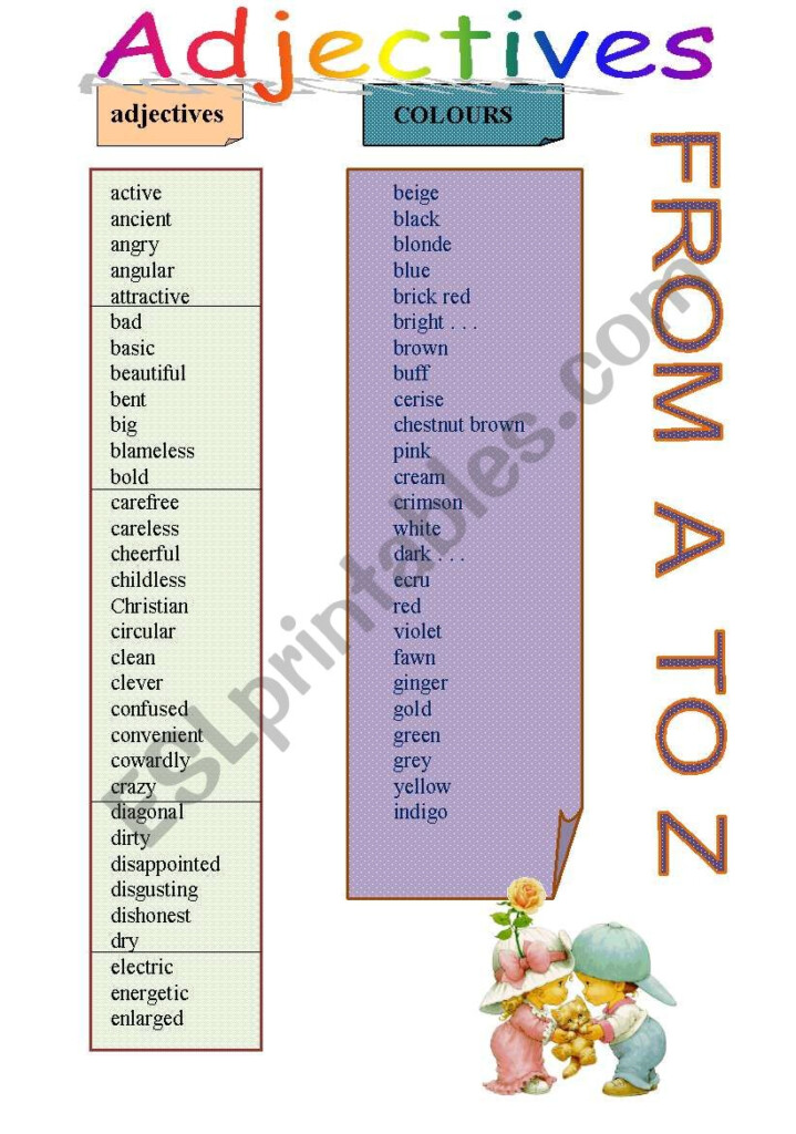 English Worksheets Adjectives FROM A To Z