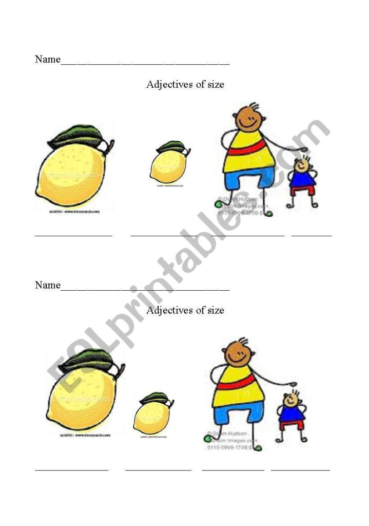 English Worksheets Adjectives Of Size