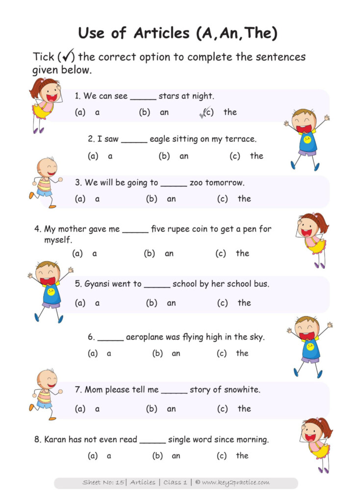 English Worksheets Grade 1 Chapter Articles Key2practice Workbooks 