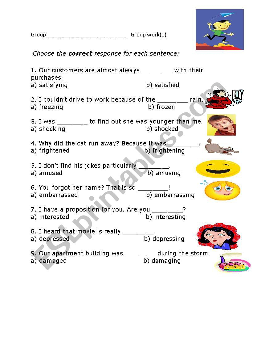 Participles As Adjectives Esl Worksheet - Adjectiveworksheets.net