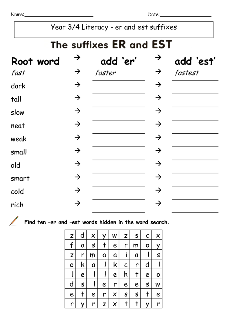 Er And Est Worksheets With Pictures Steve