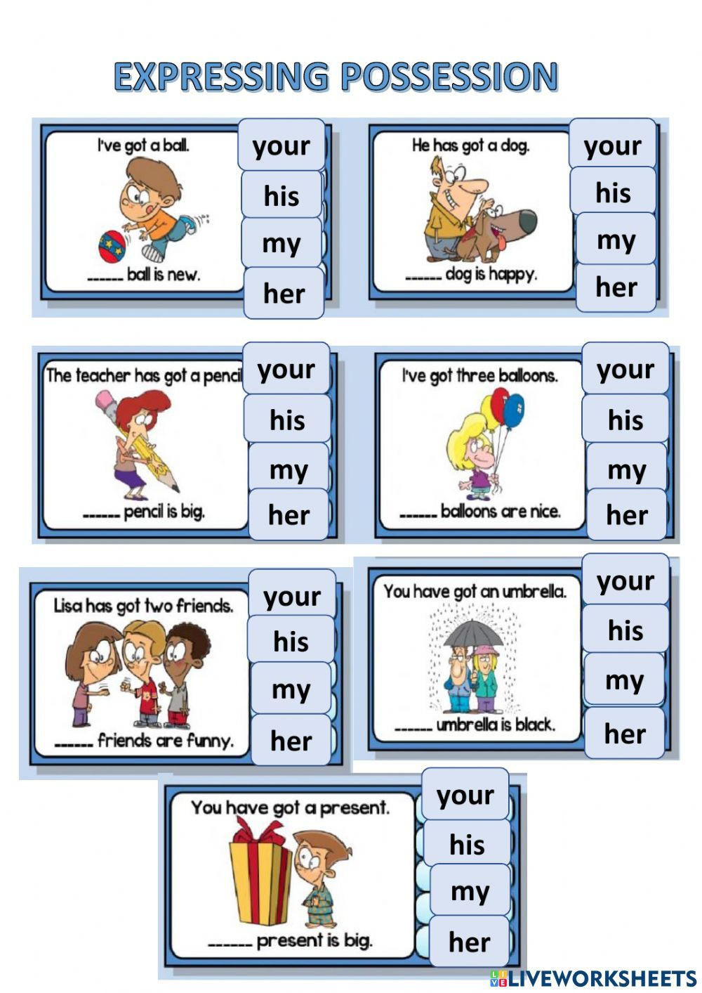 Ficha Online De Possessive Adjectives Para Third Grade Puedes Hacer 