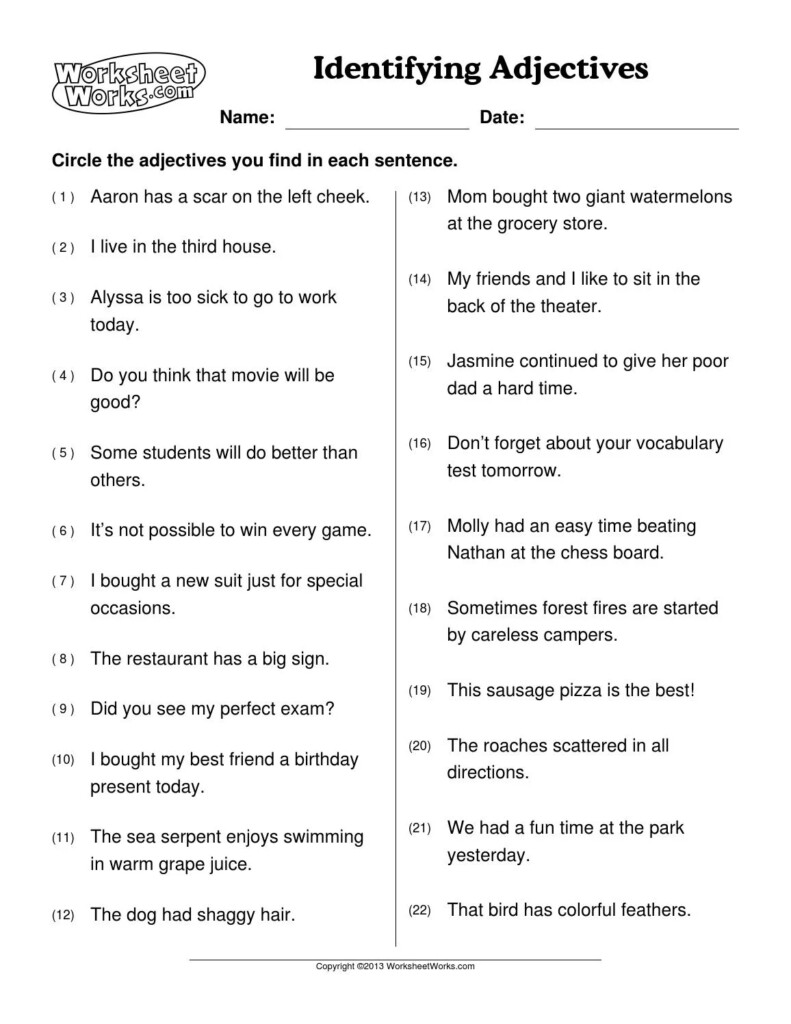 Find Adjectives Worksheet