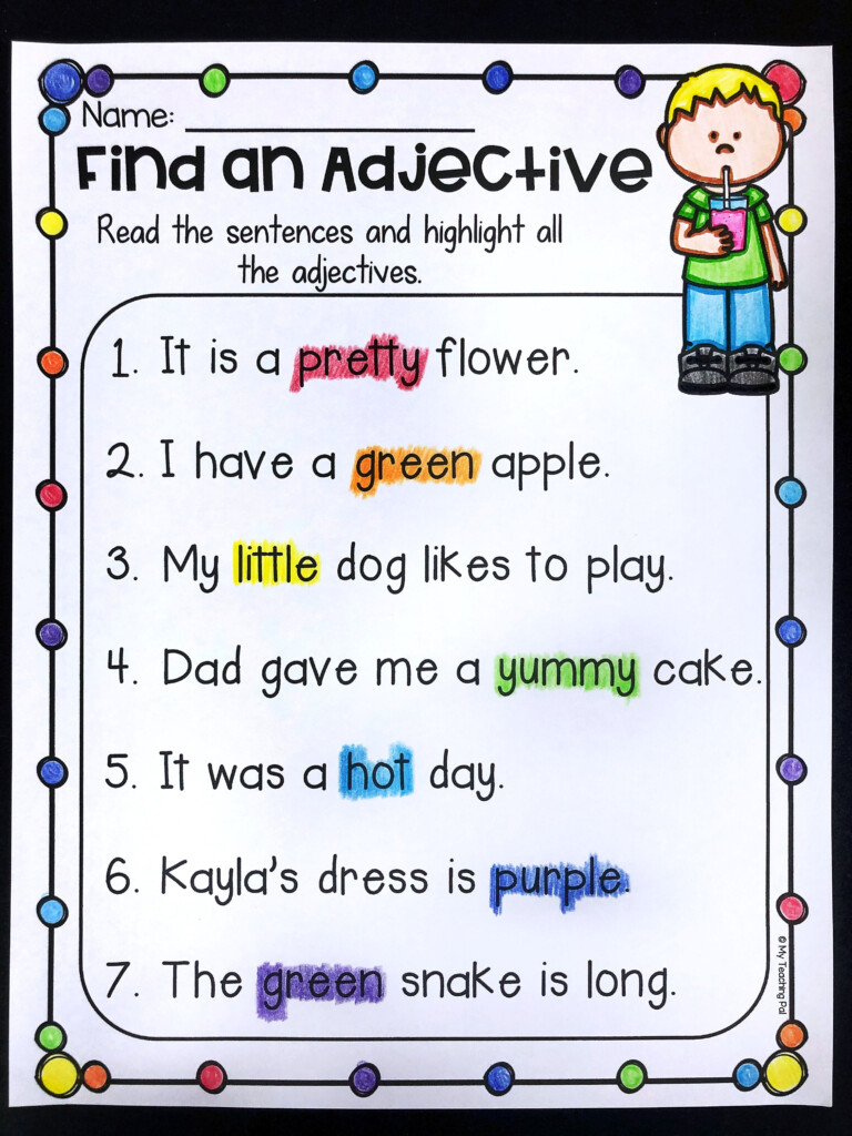 Find An Adjective Worksheet Adjective Worksheet Grammar Worksheets 