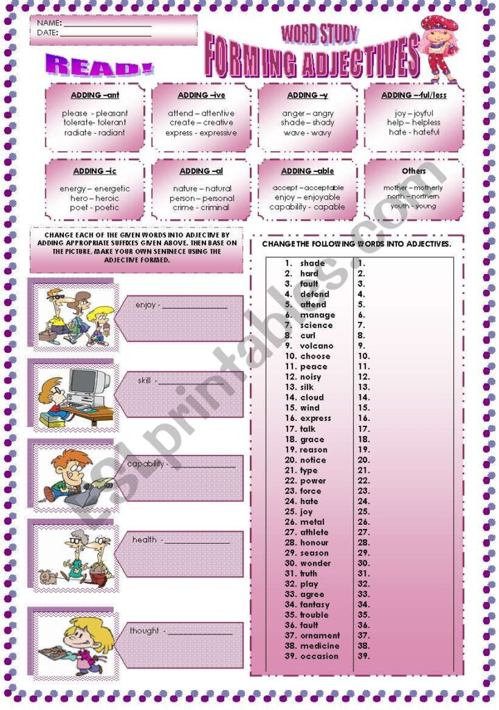FORMING ADJECTIVES BY USING SUFFIXES ESL Worksheet By Mavic15