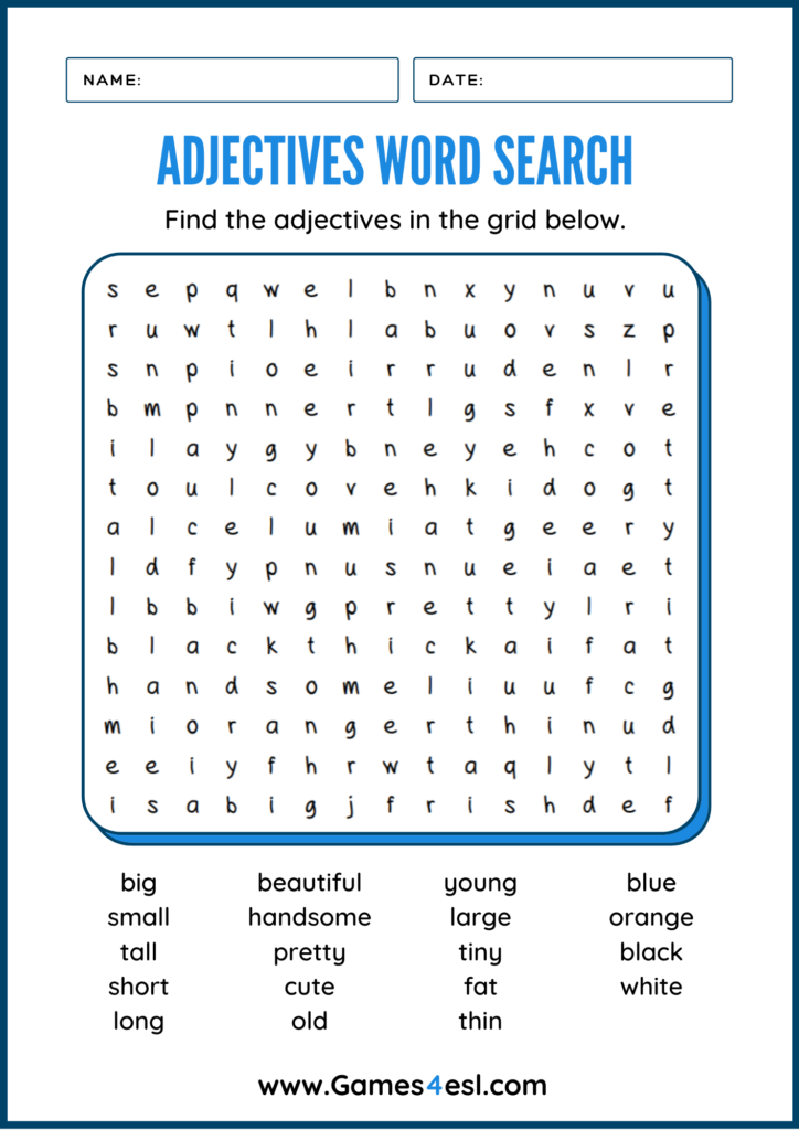 Free Adjectives Word Search In 2023 Adjective Words Adjective 