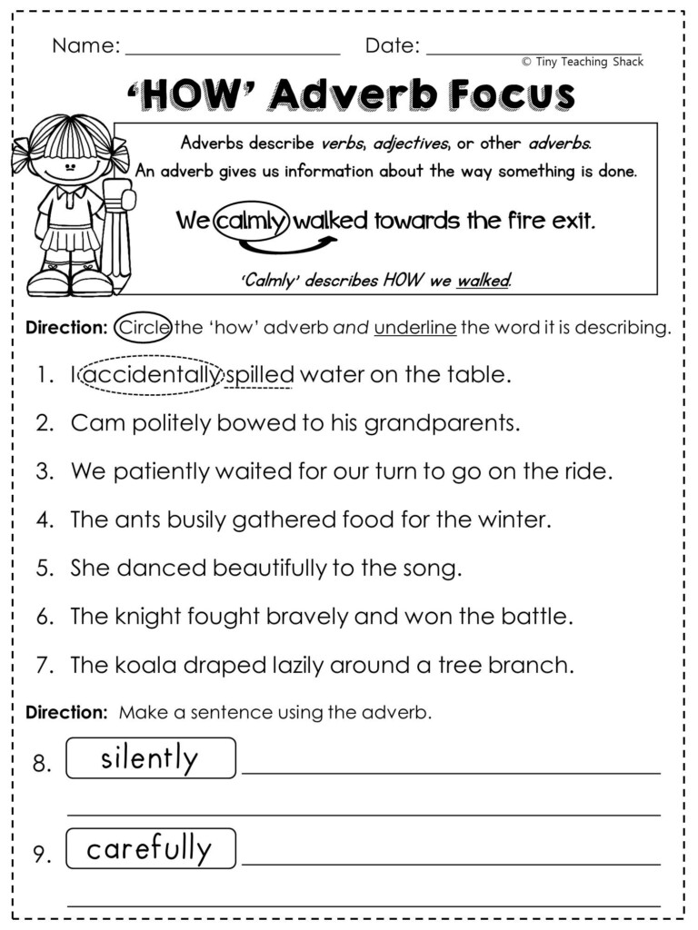 Free Adverb Worksheet 2nd Grade Worksheets Adverbs Worksheet 