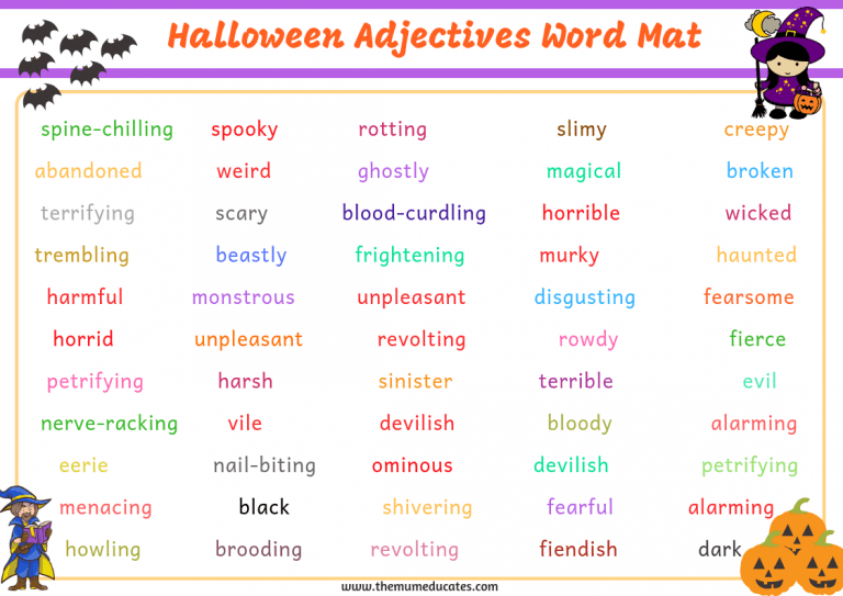 Free Halloween Adjectives Word Mat The Mum Educates