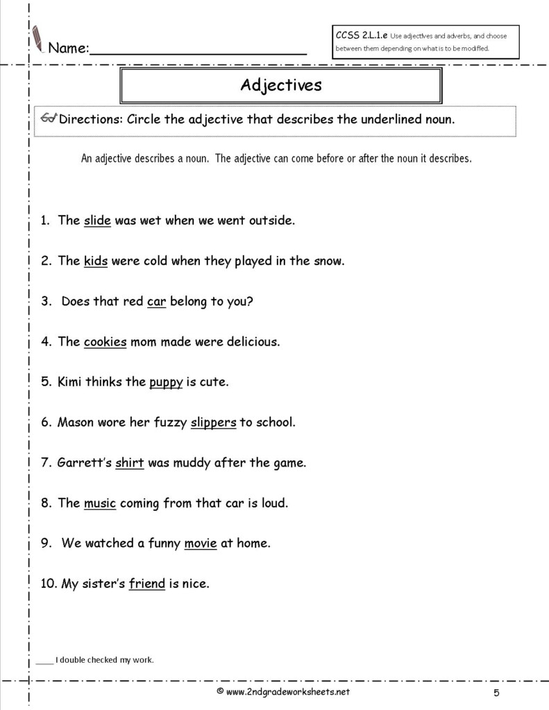 Free Using Adjectives Worksheets