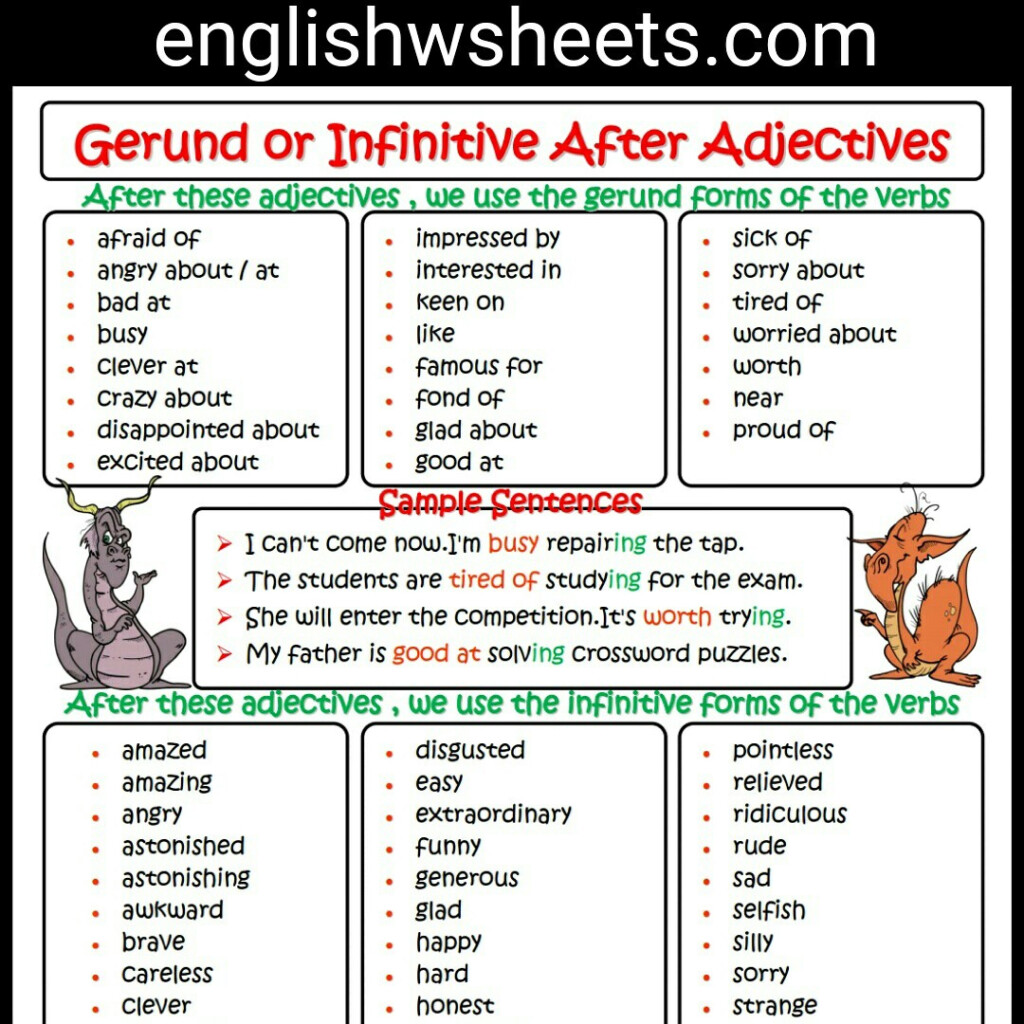 Gerund Or Infinitive After Adjectives Esl Printable Grammar 