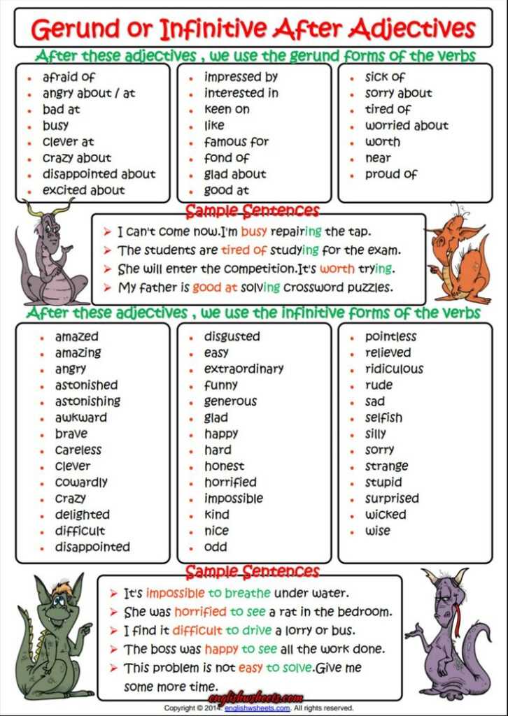 Gerund Or Infinitive After Adjectives ESL Worksheet English Grammar 