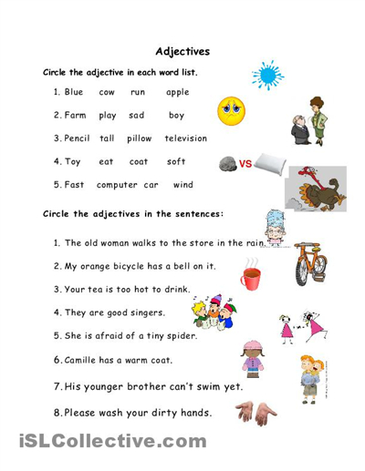 Grade 1 Sample Worksheets On Nouns Verbs And Adjectives