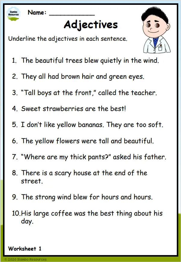 Identifying Adjectives Grade 3 Grammar Worksheet Adjectiveworksheets