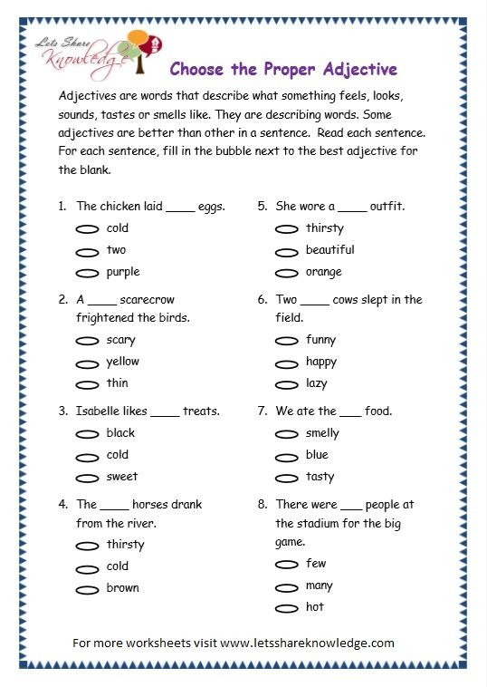 Grade 5 Worksheet On Adjectives