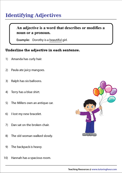Identifying Adjectives Worksheet