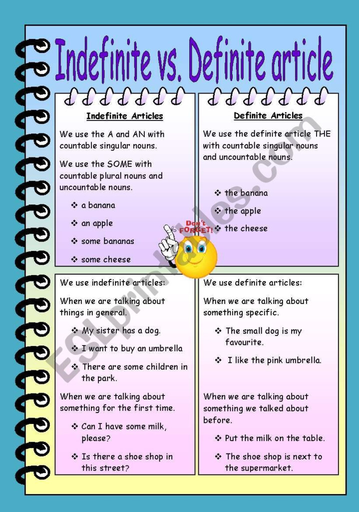 Indefinite Vs Definite Article ESL Worksheet By Lshorton99