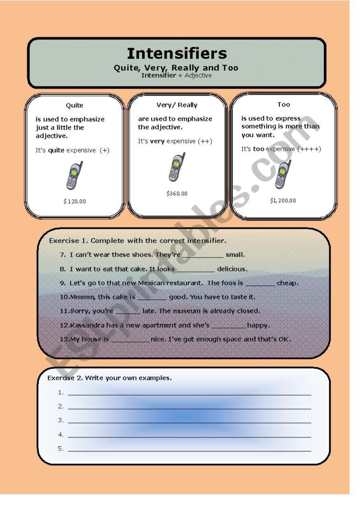 Intensifiers ESL Worksheet By Rosariodf