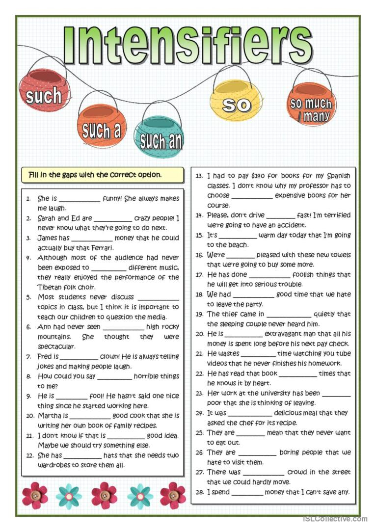 INTENSIFIERS SO OR SUCH PRACTICE G English ESL Worksheets Pdf Doc