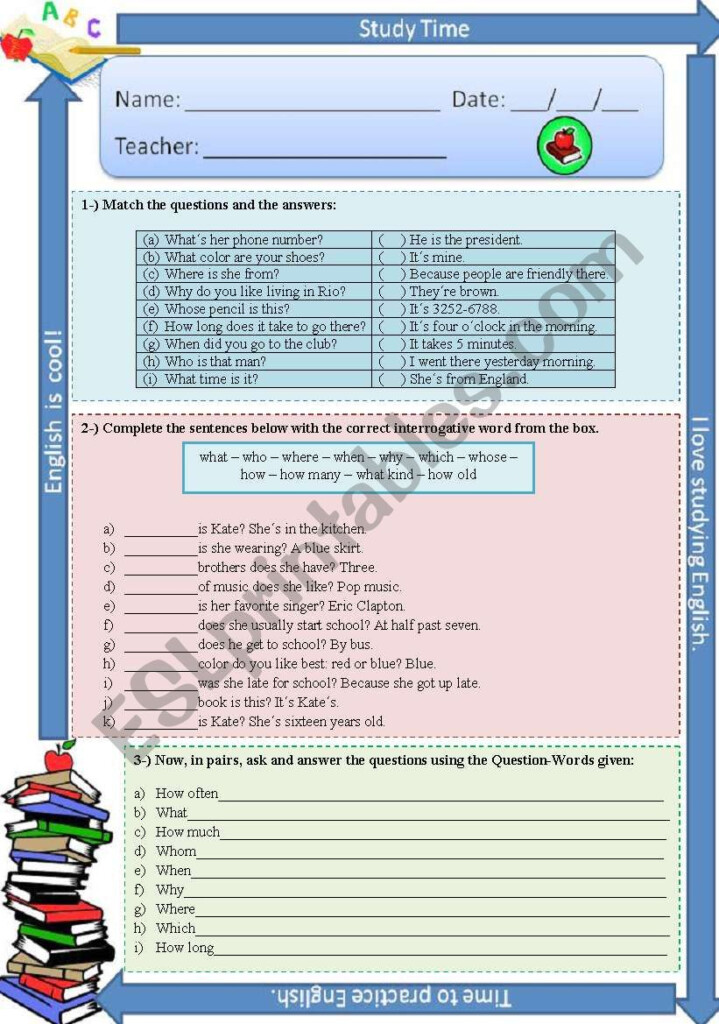 Interrogative Adjectives Pronouns And Adverbs Exercises ESL 