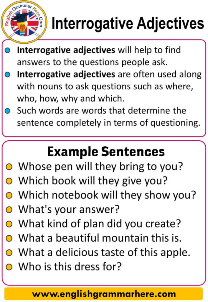 Interrogative Adjectives Worksheets With Answers Kidsworksheetfun