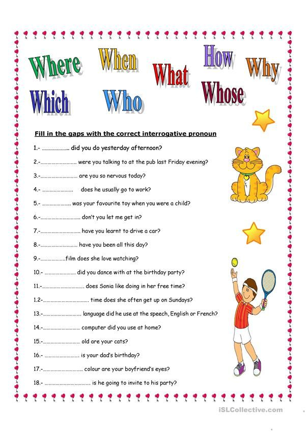 INTERROGATIVE PRONOUNS Interrogative Pronouns Pronoun Worksheets 