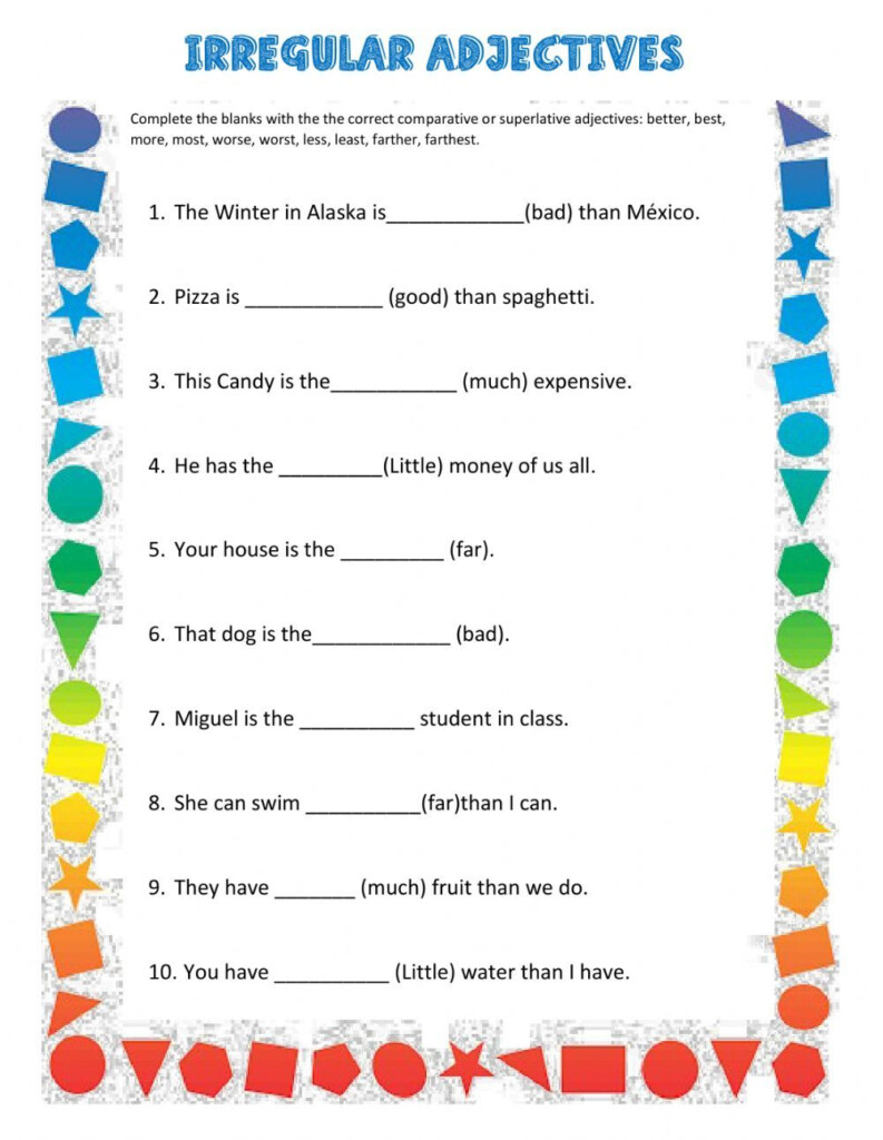 Irregular Adejctives Worksheet Teacher Lesson Plans Elementary 