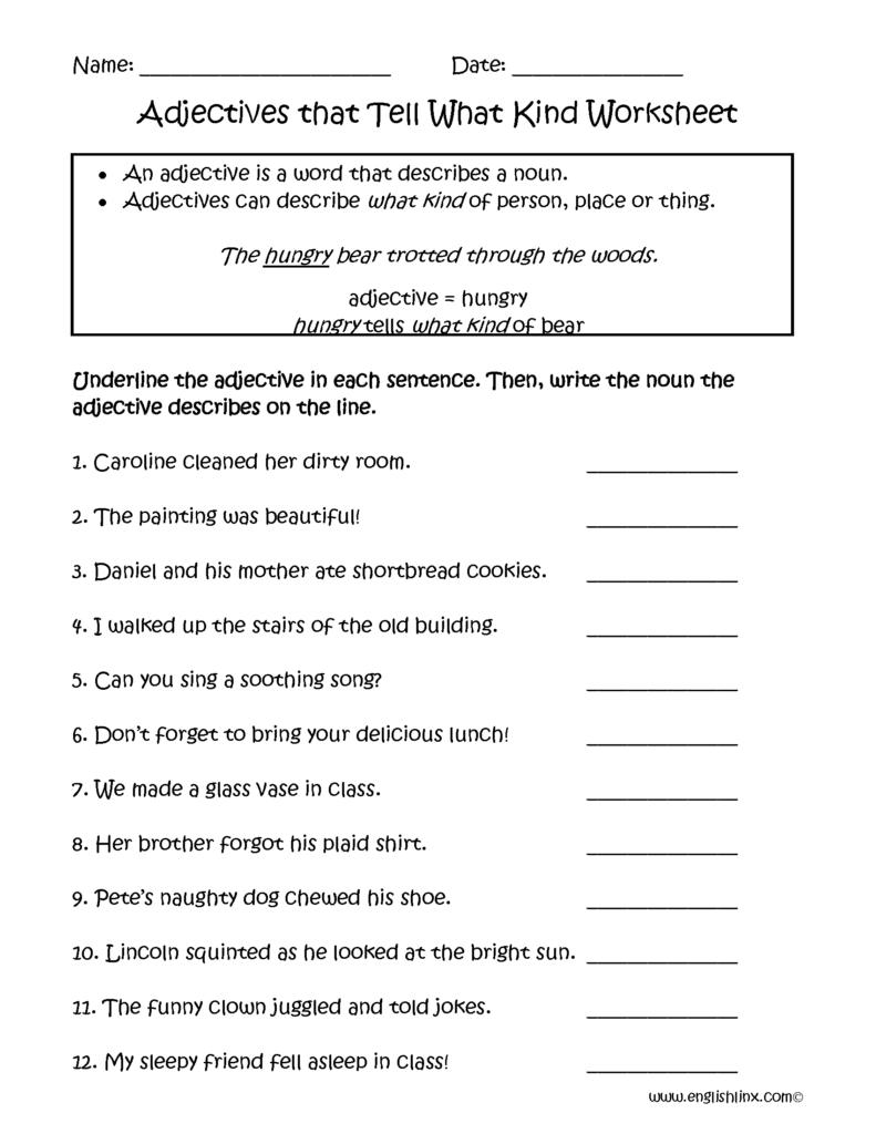 Kinds Of Adjectives Worksheets For Grade 7 With Answers Pdf 