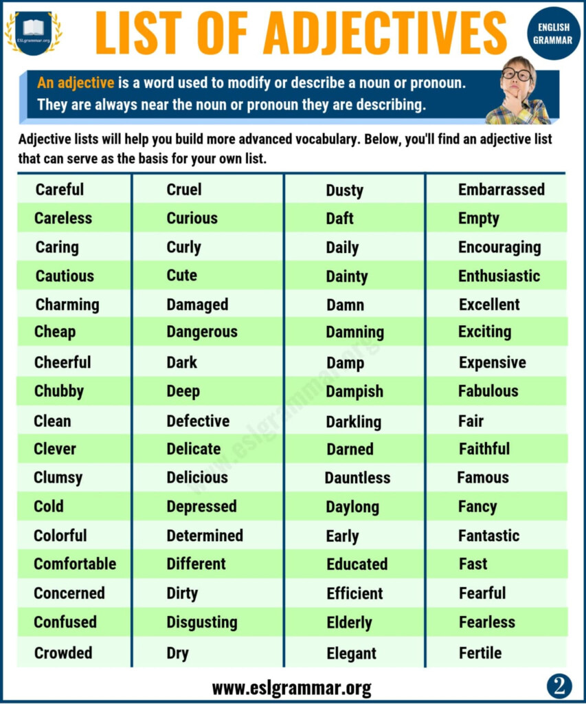 List Of Adjectives 534 Useful Adjectives Examples From A To Z With 