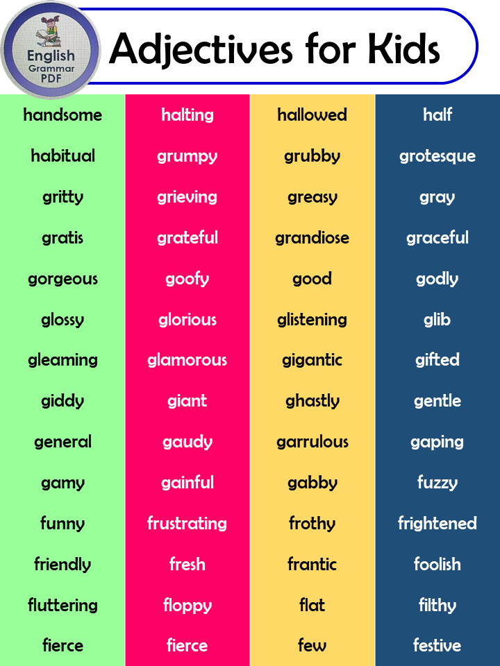 List Of Adjectives For Kids Pdf 1000 Adjectives For Kids English 