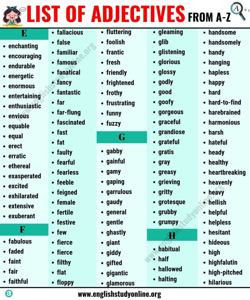 List Of Adjectives List Of Adjectives Adjectives English Adjectives