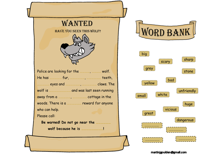 Little Red Riding Hood Adjective Wanted Poster Editable Text And Drag