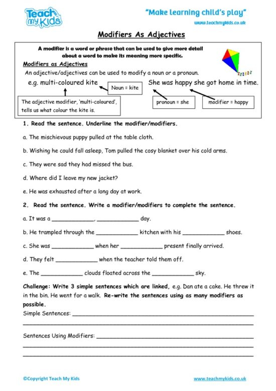 Modifiers As Adjectives TMK Education