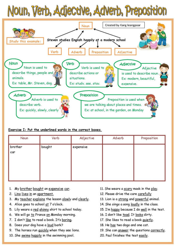 Nouns Adjectives Verbs Worksheet Worksheets For All Worksheets Samples