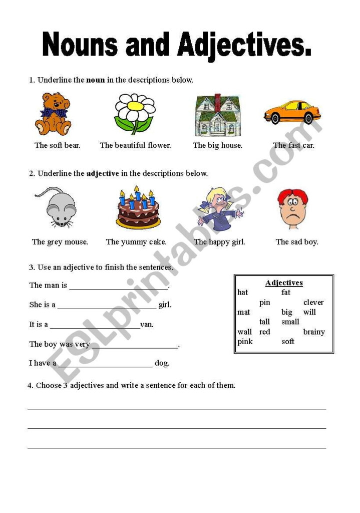 Nouns Verbs Adjectives Worksheet