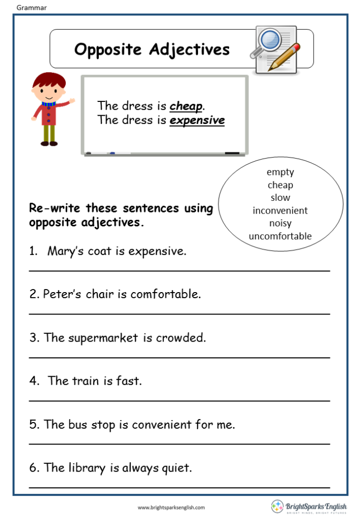 Opposites Adjectives English Grammar Worksheet English Treasure Trove