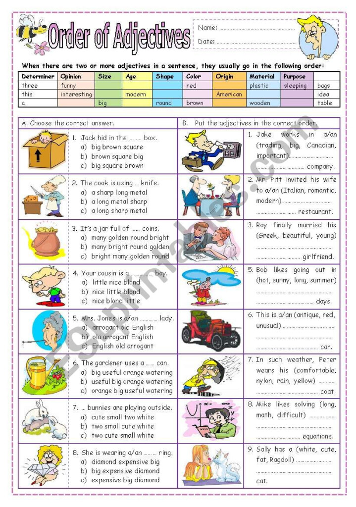 Order Of Adjectives ESL Worksheet By Missola