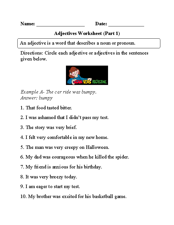 Order Of Adjectives Worksheets For Grade 7 With Answers Kidsworksheetfun