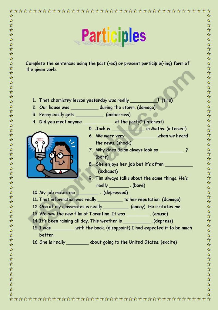 Participles past present Used As Adjectives with Key ESL 