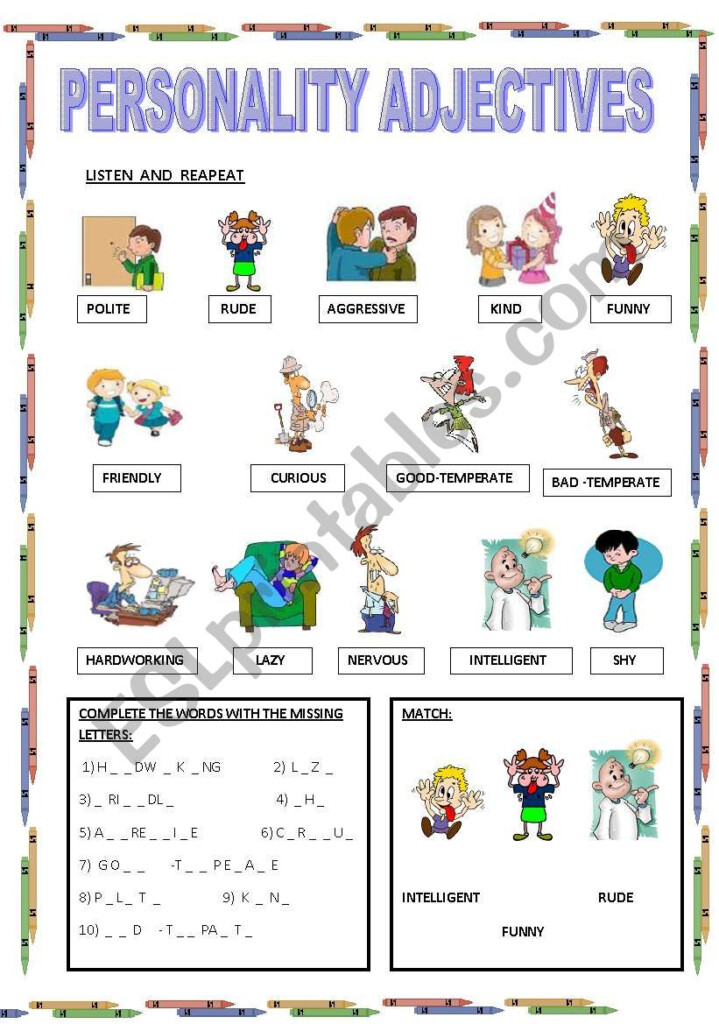 PERSONALITY ADJECTIVES ESL Worksheet By Maestralidia