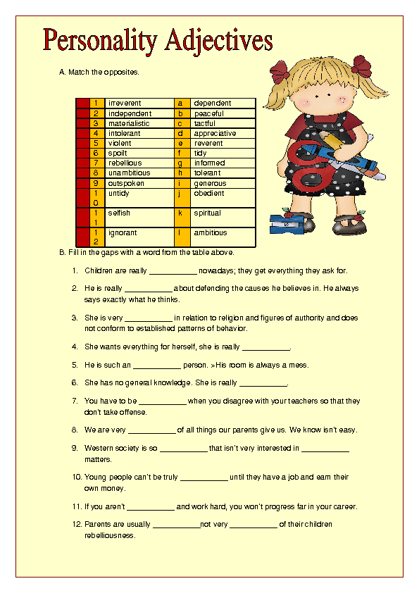 Personality Adjectives Worksheet