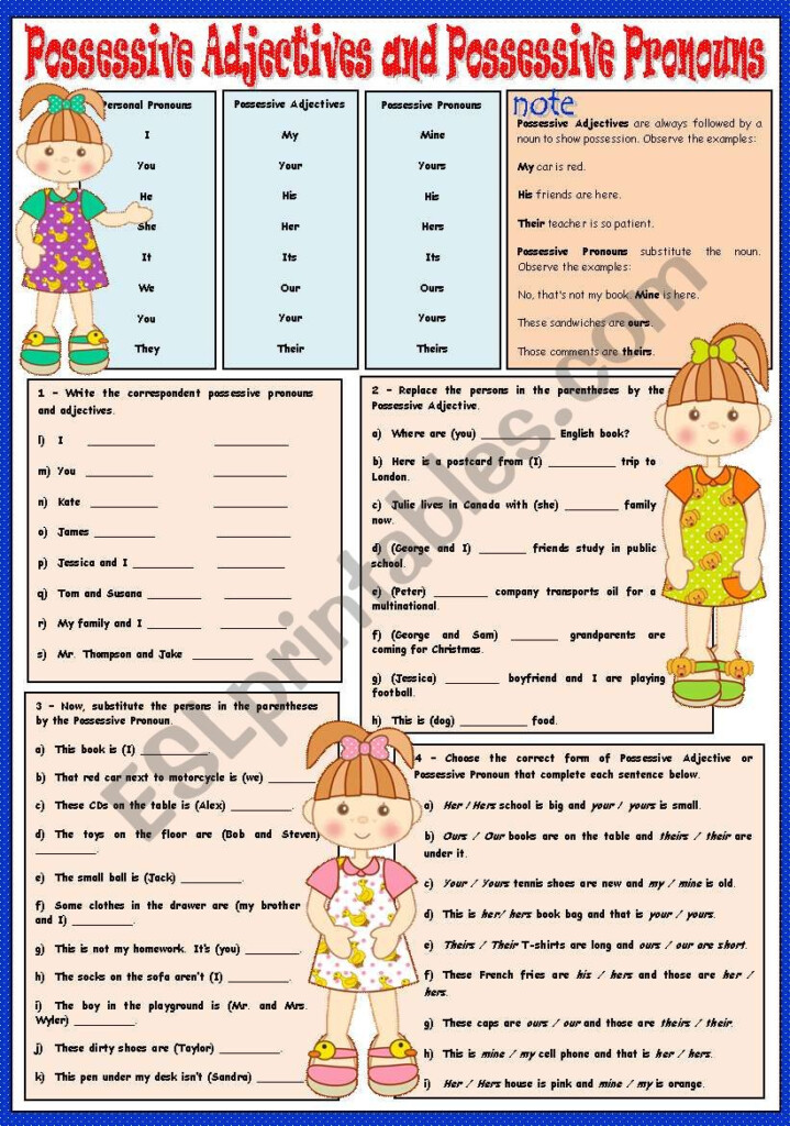 POSSESSIVE ADJECTIVES AND POSSESSIVE PRONOUNS GREYSCALE INCLUDED 