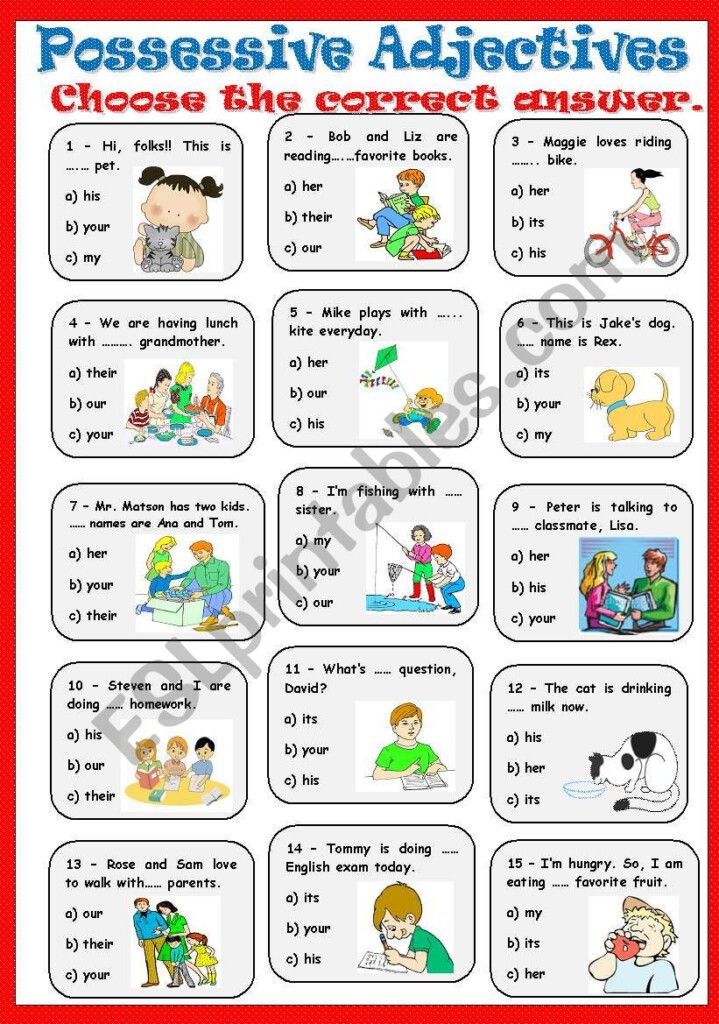 POSSESSIVE ADJECTIVES MULTIPLE CHOICE ESL Worksheet By Junior Right