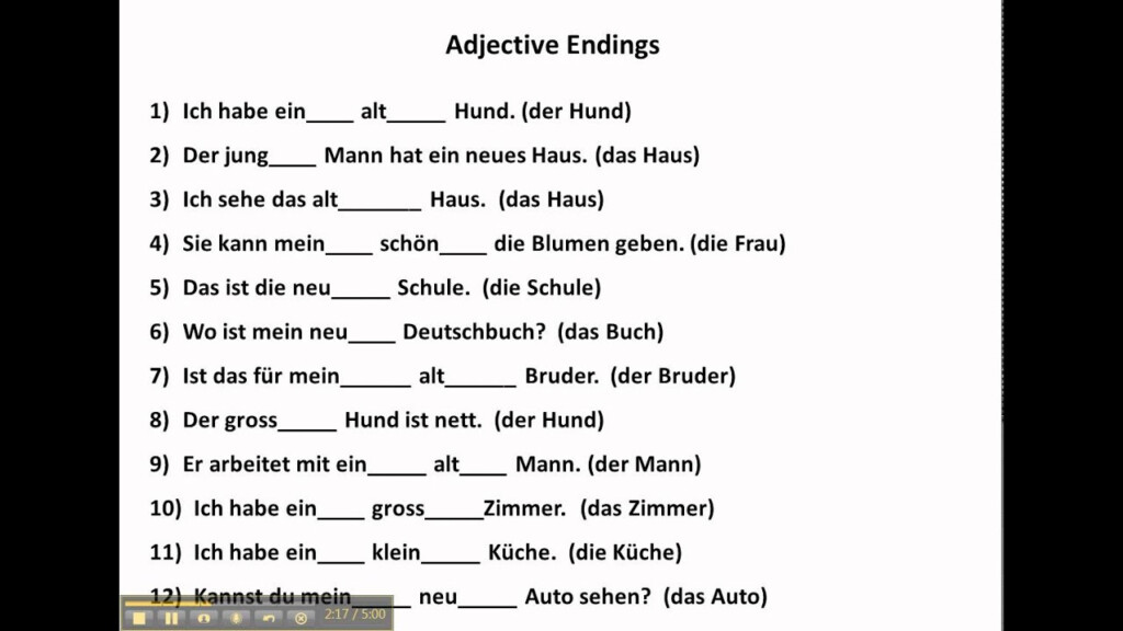 Practice With Adjective Endings In German Www germanforspalding 