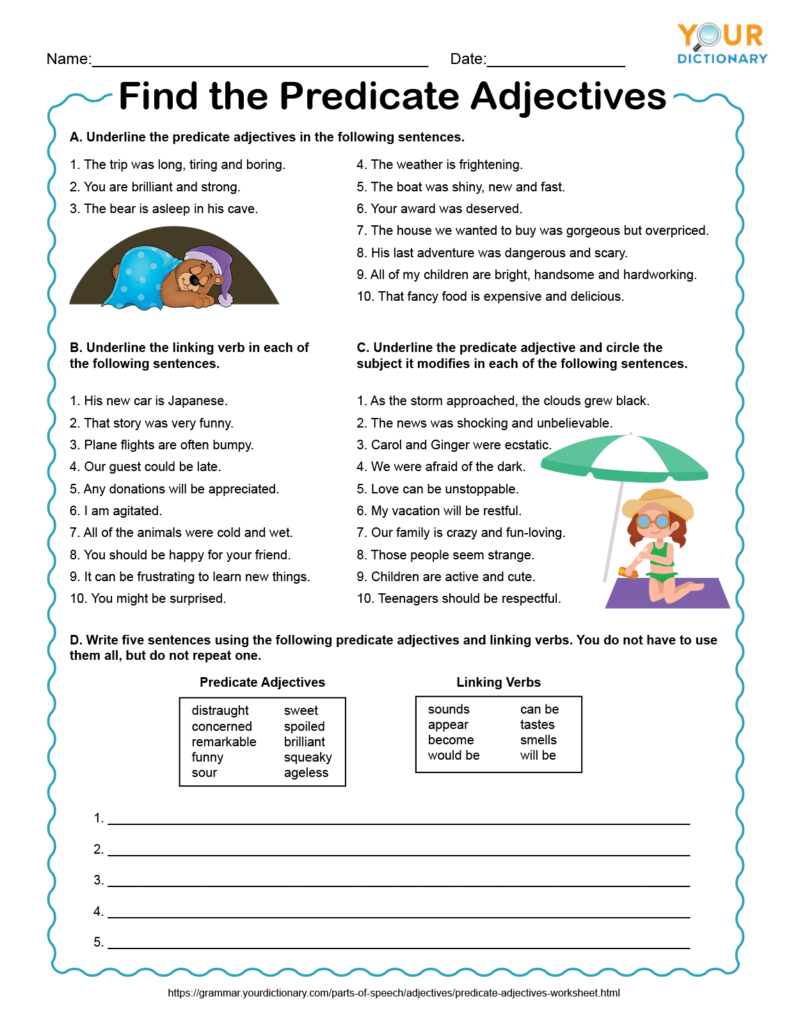 Predicate Adjective Worksheet