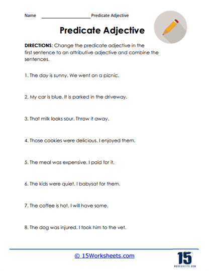 Predicate Adjectives Worksheets 15 Worksheets