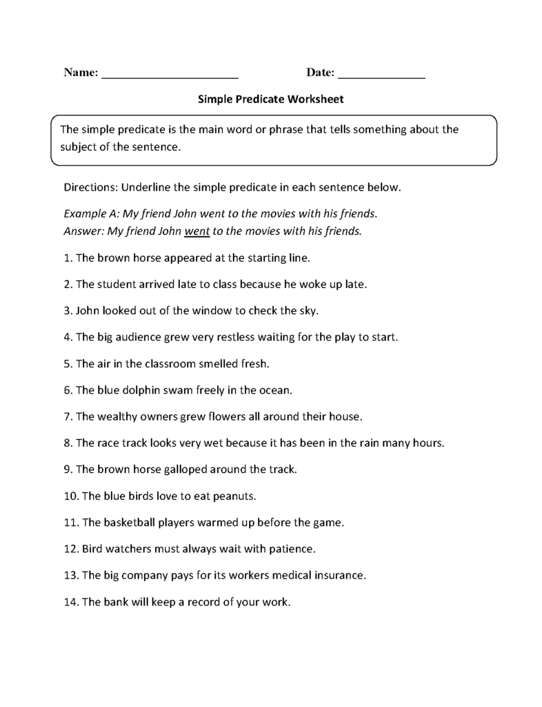 Predicate Noun And Adjective Worksheet